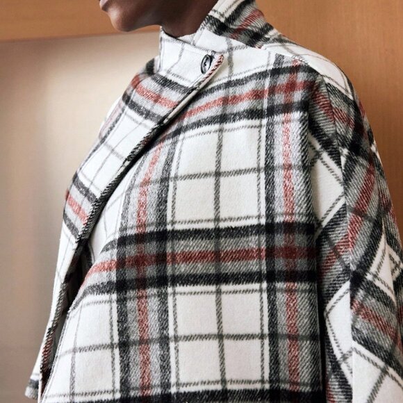 Multicolor Casual Women's Plaid Poncho Jacket - Picture 4 of 4